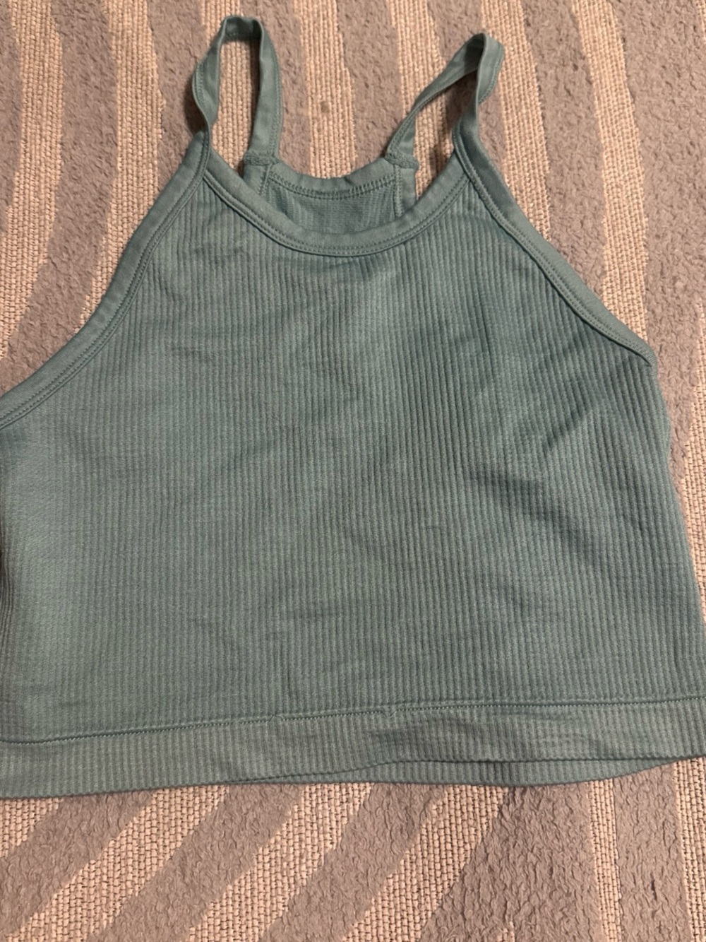 Ribbed Halter Crop Top - Sage Green